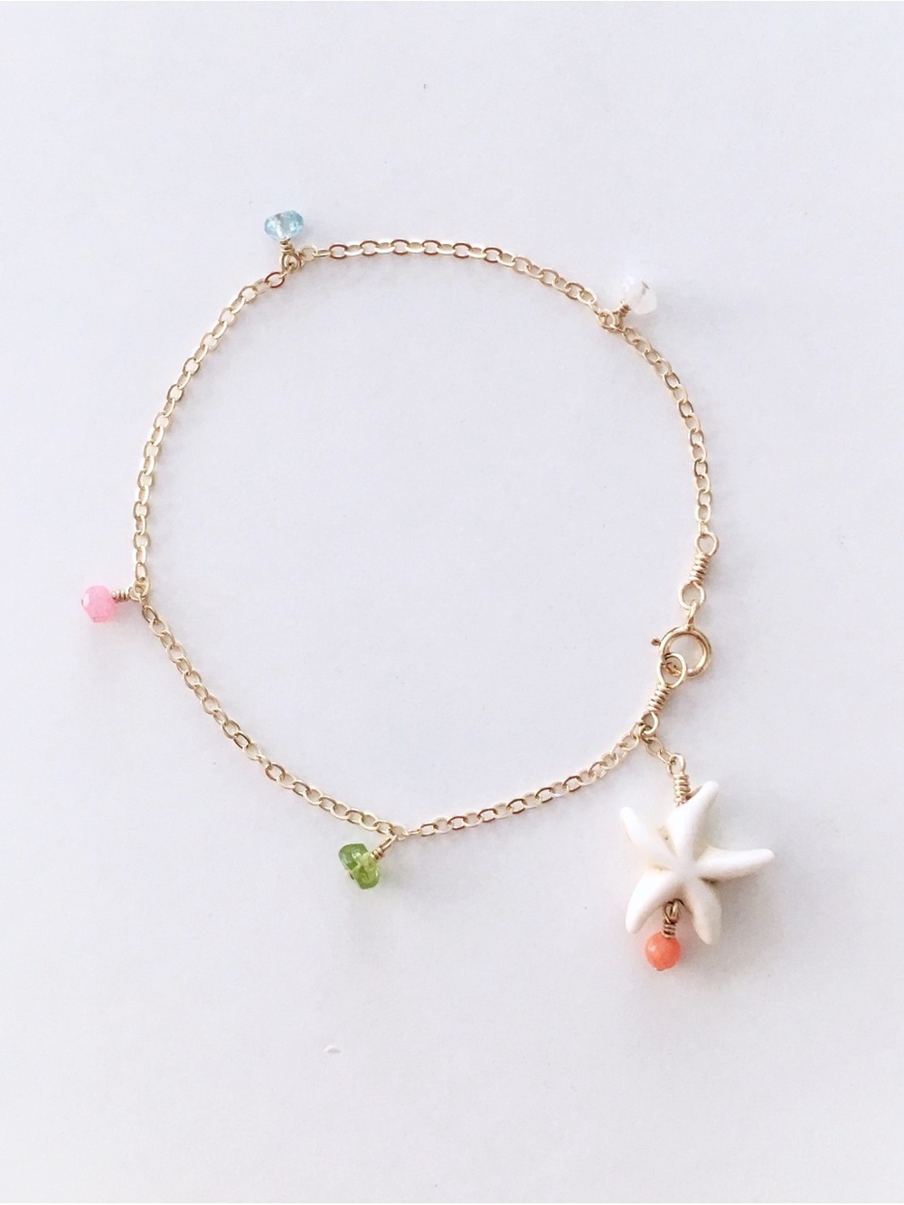 NEW/ 14K Gold Filled Starfish Dream Bracelet 6.5", moonstone, peridot, agate